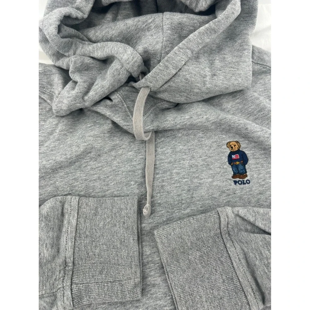 Polo Ralph Lauren Grey Hoodie Bear‎ Logo Pullover Sweatshirt Size S